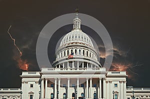 Lightning storm over Capitol Building on with multiple lightning strikes Washington DC, USA photo