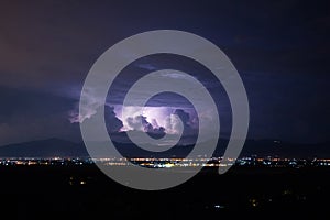 Lightning storm over city