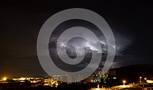 Lightning during a storm over the city of iglesias, south sardinia