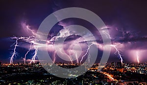 Lightning storm over city photo