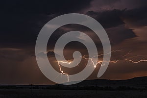 Lightning storm over field in Roswell New Mexico