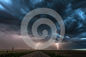 Lightning storm over field in Roswell New Mexico