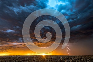 Lightning storm over field in Roswell New Mexico