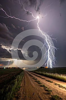 Lightning storm over field in Roswell, New Mexico photo