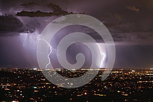 Lightning storm over Tucson, Arizona during monsoon season.