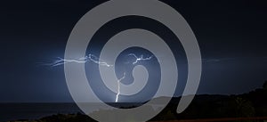 Lightning during a storm on the sea