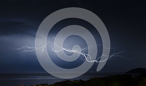 Lightning and storm on the sea