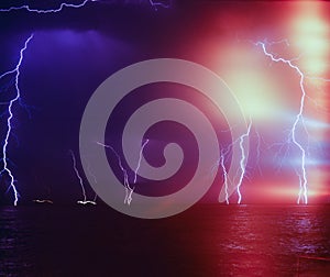 Lightning storm in the sea