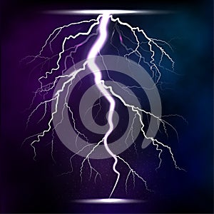 Lightning storm strike realistic 3d light lighting effects vector illustration.