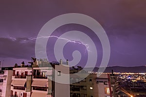 Lightning storm strikes the city of Thessaloniki, Greece