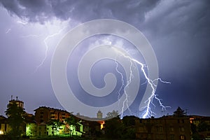 Lightning storm during a winter night