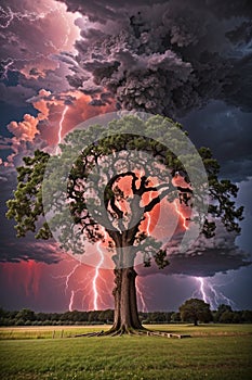 Lightning strike big tree