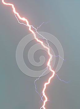 Lightning strike closeup - big light beam - electric discharge during the storm - storm landscape