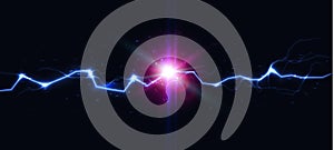 Lightning strike collision, thunder flash battle versus, electric shock strike, battery charge, fireball vector