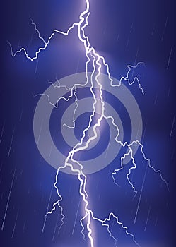 Lightning strike on dark blue sky.