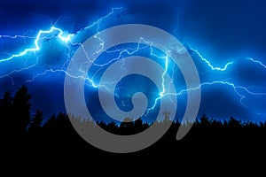 Lightning strike on a dark blue sky