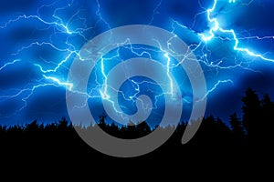 Lightning strike on a dark blue sky