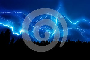 Lightning strike on a dark blue sky