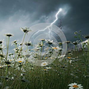 Lightning strike over field.