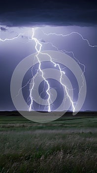 Lightning strike on prairie horizon during electrifying storm scene