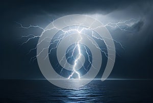 Lightning strike in the stormy sky. 3D illustration.