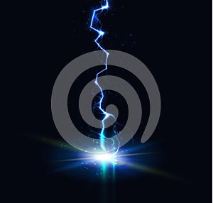 Lightning strike, thunder flash, electric discharge vertical line, vector illustration
