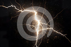 Lightning strikes on a black background. The concept of electricity