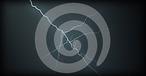 Lightning strikes on a black background with realistic reflections