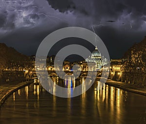 Lightning strikes the dome san pietro vatican rome