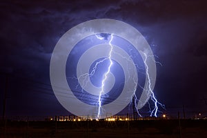 Lightning strikes an electrical substation