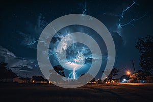 Lightning strikes the ground from thunderclouds