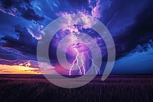 Lightning strikes the ground from thunderclouds