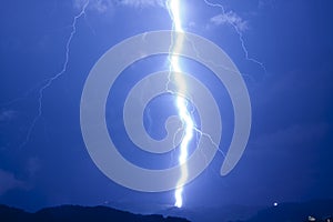 Lightning Strikes hit over night landscape