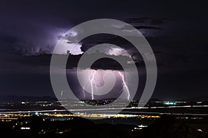 Lightning strikes during a monsoon thunderstorm