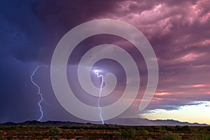 Lightning strikes from a monsoon thunderstorm