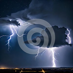 Lightning strikes in the night sky - ai generated image