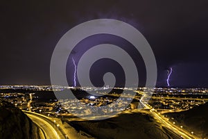 Lightning strikes over the city of Muscat, Sultanate of Oman