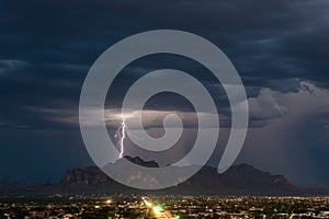 Lightning strikes the Superstition Mountains