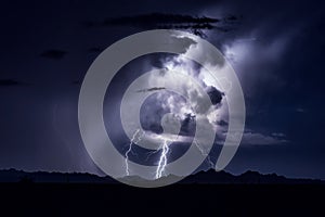 Lightning strikes from a thunderstorm