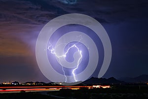 Lightning strikes during a thunderstorm in Tucson, Arizona