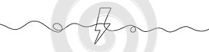 Lightning symbol in continuous line drawing style. Line art of lightning icon