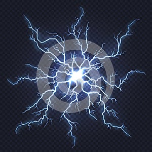 Lightning thunder. Flash electricity, spark strike, blue light blitz electric flare, natural energy flash lightning