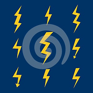 Lightning. Thunder icon. electricity icon isolated on blue background vector
