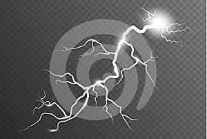 Lightning and thunder-storm. Magic glow and sparkle bright lighting effect. vector illustration.
