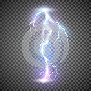 Lightning. Thunder storm realistic lightning. Magic and bright light effects. Vector Illustration isolated on transparent