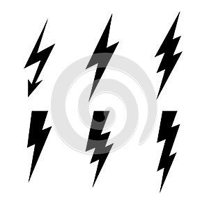 Lightning thunderbolt icon vector.Flash symbol illustration.Lighting Flash Icons Set. Flat Style on Dark Background.Black silhouet photo