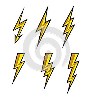 Lightning thunderbolt icon vector. Flash symbol illustration. Lighting Flash Icons Set. Flat Style on white background and black o