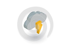 Lightning, thunderstorm cloud, weather isometric flat icon. 3d vector