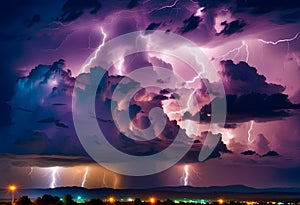 Lightning thunderstorm on cloudy night sky. weather