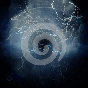 Lightning thunderstorm flash over the night sky. Concept on topic weather, cataclysms